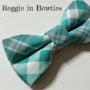Pet Bowtie in Teal, Gray, and White Plaid